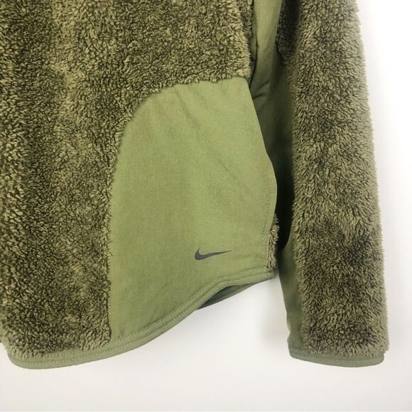 NIKE | Dark Olive Green Sherpa Pullover Hoodie Thermafit Women’s Size Medium - Picture 5 of 11